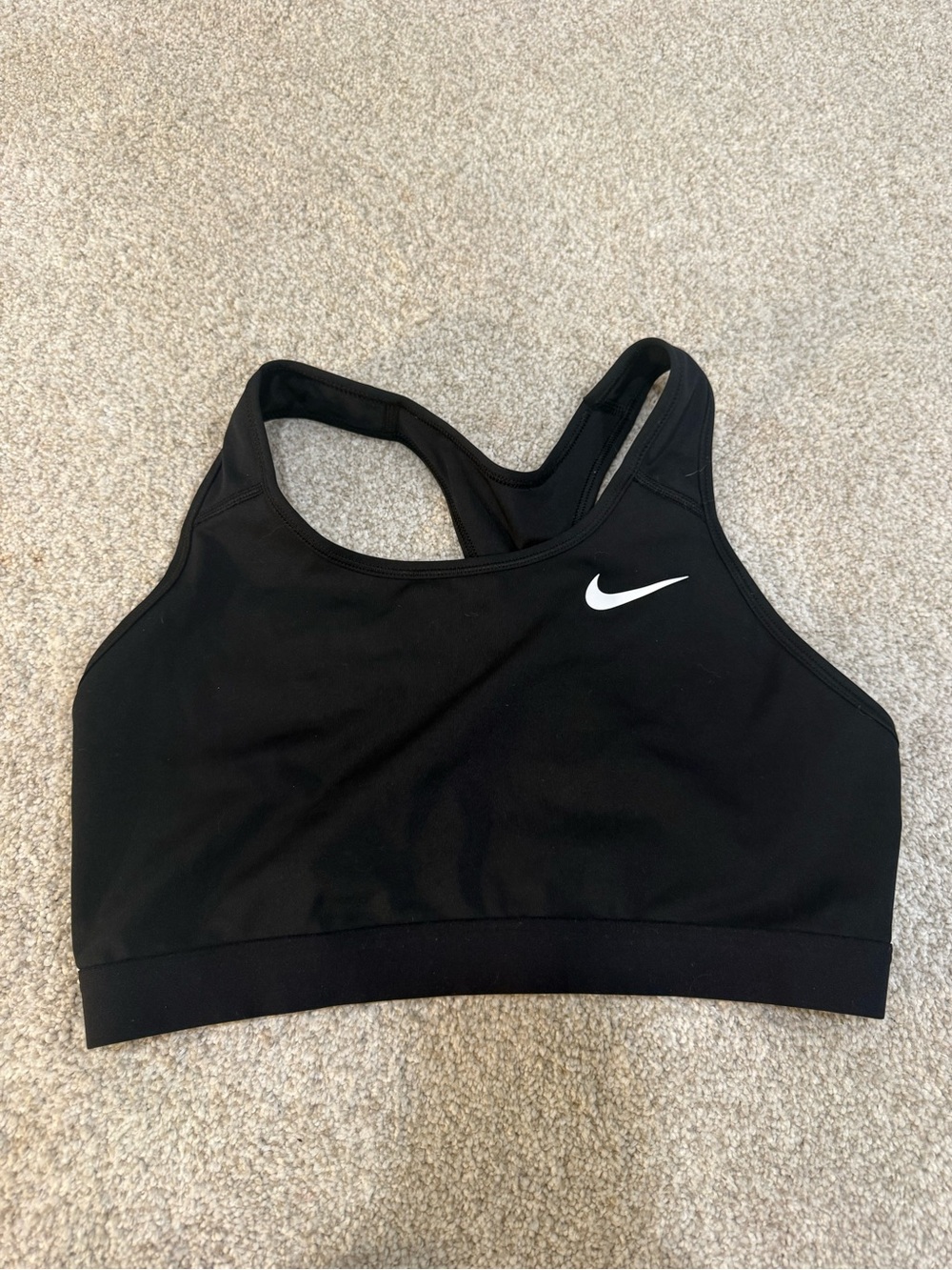 Nike Black Racerback Support Sports Bra with White Swoosh
